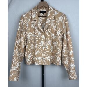 Rag & Bone Jessie Floral Linen Jacket Women's Small Brown Casual Layer Pocket